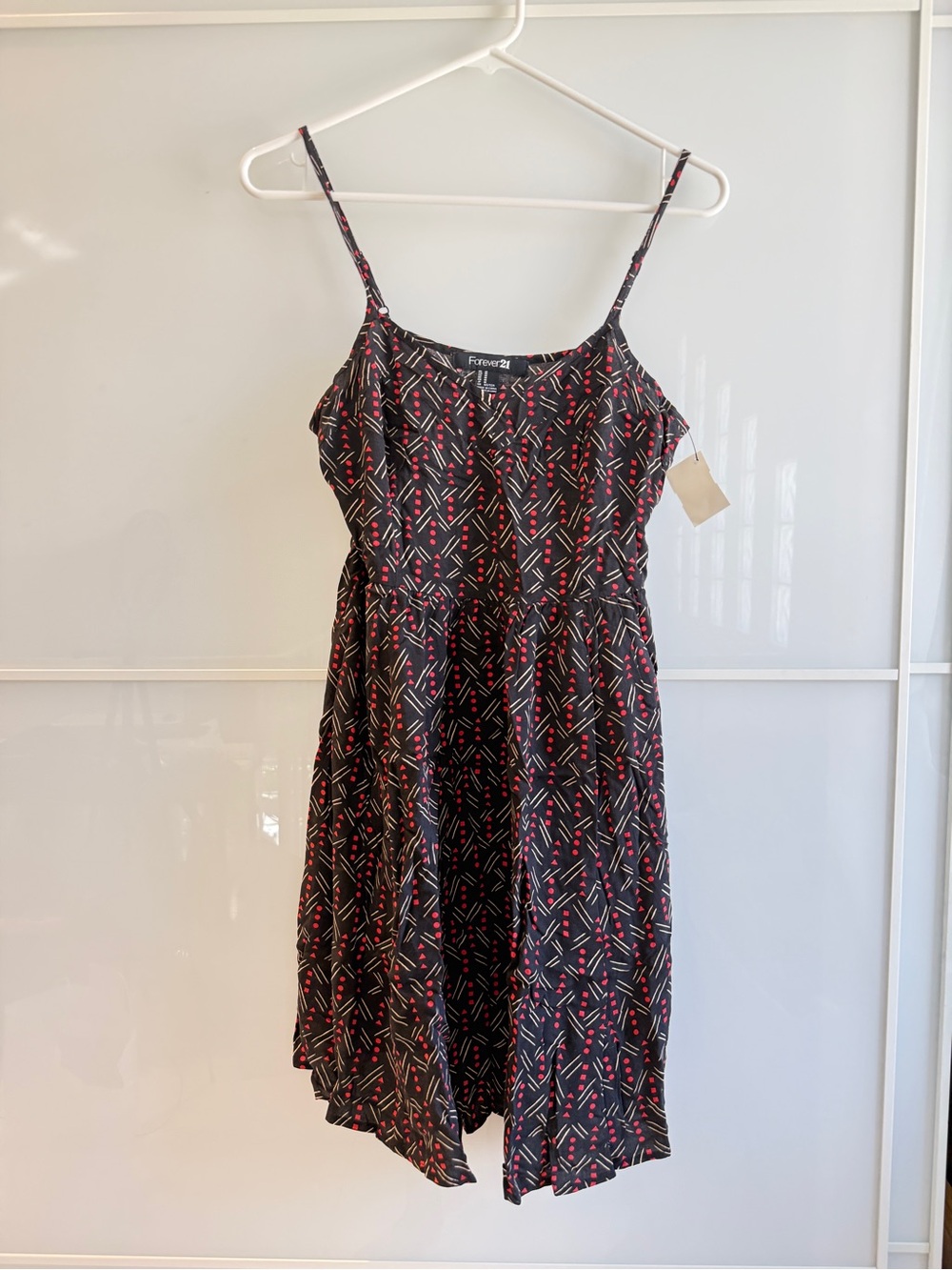 Forever 21 Black & Red Printed Spaghetti Strap Skater Dress